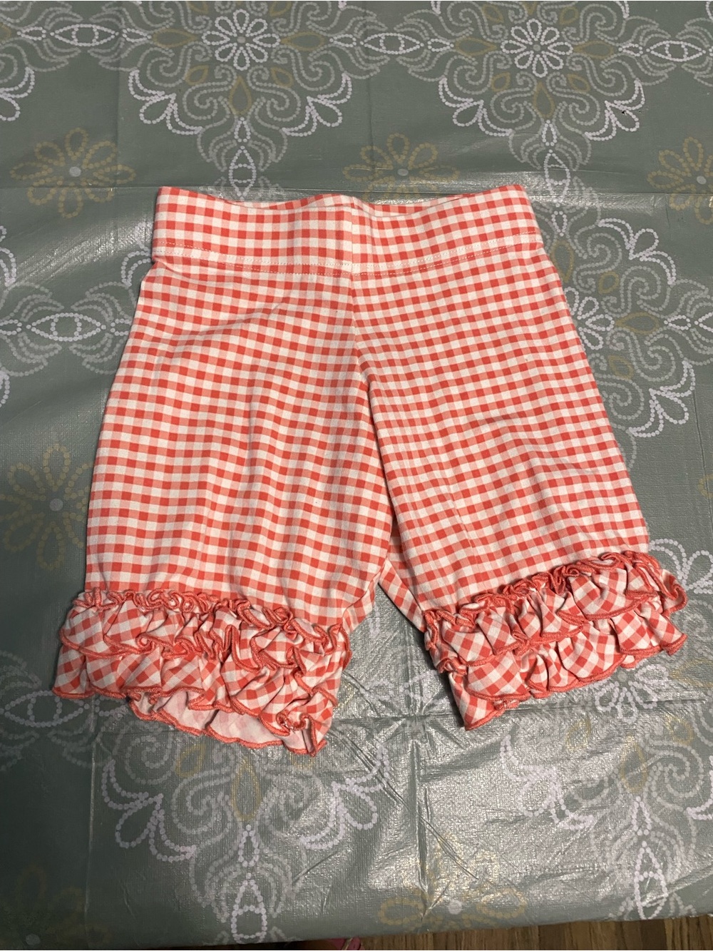 Coral Gingham Ruffle Hem Pull-On Shorts for Kids